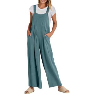 imageANRABESS Womens Jumpsuits Overalls Linen Wide Leg Jumpers Casual Summer Fall Outfits 2025 Beach Vacation Clothes with PocketsLake