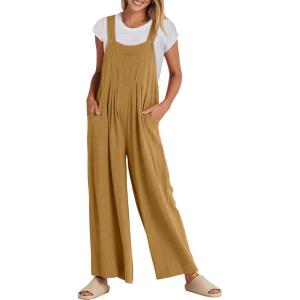 imageANRABESS Womens Jumpsuits Overalls Linen Wide Leg Jumpers Casual Summer Fall Outfits 2025 Beach Vacation Clothes with PocketsLight Yellow