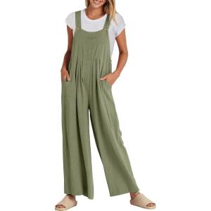 imageANRABESS Womens Jumpsuits Overalls Linen Wide Leg Jumpers Casual Summer Fall Outfits 2025 Beach Vacation Clothes with PocketsPea Green