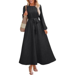 imageANRABESS Womens Long Sleeve Dress 2025 Fall Casual Empire Waist ALine Flowy Maxi Dresses with Pockets Vacation OutfitsBlack