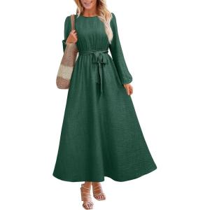 imageANRABESS Womens Long Sleeve Dress 2025 Fall Casual Empire Waist ALine Flowy Maxi Dresses with Pockets Vacation OutfitsForest Green