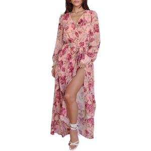 imageANRABESS Womens Long Sleeve Floral Maxi Dress Boho Flowy Wrap Slit V Neck Beach Fall Wedding Guest Party Vacation DressesRose Red Floral