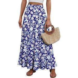 imageANRABESS Womens Maxi Skirt Elastic High Waist Swing Tiered Aline Flowy Pleated Boho Beach Vacation Long SkirtsFloral Blue