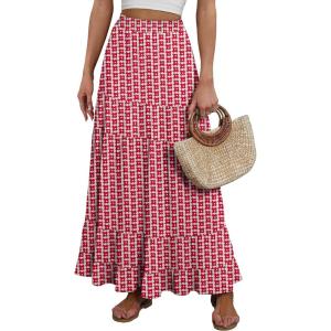 imageANRABESS Womens Maxi Skirt Elastic High Waist Swing Tiered Aline Flowy Pleated Boho Beach Vacation Long SkirtsFloral Red
