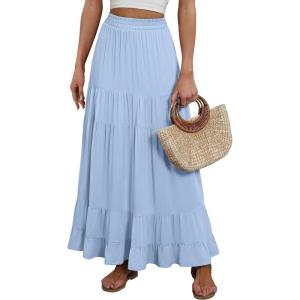 imageANRABESS Womens Maxi Skirt Elastic High Waist Swing Tiered Aline Flowy Pleated Boho Beach Vacation Long SkirtsLight Blue