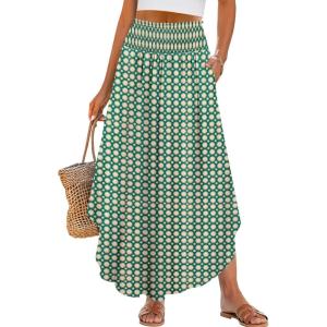 imageANRABESS Womens Maxi Skirts Summer Boho Floral High Waisted Flowy Swing Pleated Beach Long Skirt with PocketsFloral Green Brown