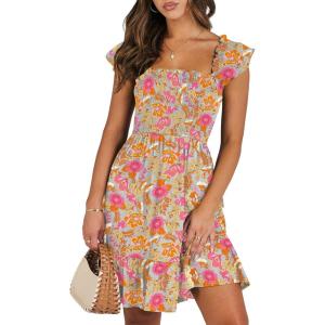 imageANRABESS Womens Summer Casual Sleeveless Square Neck Dress 2025 Smocked Ruffle Backless Boho Beach Cute Teen Short SundressPrint Floral Colour
