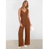 imageANRABESS Jumpsuits for Women 2025 Summer Dressy Spaghetti Strap Ribbed V Neck Wide Leg Overalls Flowy Romper Jumpers OutfitsCaramel