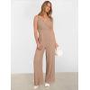 imageANRABESS Jumpsuits for Women 2025 Summer Dressy Spaghetti Strap Ribbed V Neck Wide Leg Overalls Flowy Romper Jumpers OutfitsLight Brown