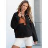 imageANRABESS Women Fuzzy Fleece Pullover Sherpa Sweatshirt Long Sleeve Button Down Warm Soft Color Block Jackets with PocketsBlack