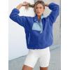 imageANRABESS Women Fuzzy Fleece Pullover Sherpa Sweatshirt Long Sleeve Button Down Warm Soft Color Block Jackets with PocketsBlue Mixed
