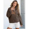 imageANRABESS Women Fuzzy Fleece Pullover Sherpa Sweatshirt Long Sleeve Button Down Warm Soft Color Block Jackets with PocketsBrown