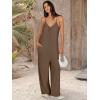 imageANRABESS Women Jumpsuits 2025 Casual Sleeveless Spaghetti Strap Boho Wide Leg Rompers Dressy Summer Outfits Vacation ClothesBrown
