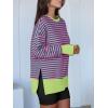 imageANRABESS Women Oversized Sweatshirts Thumbhole Long Sleeve Hoodies Shirts 2025 Fall Side Slit Pullover Top Teen Y2k OutfitsPink Green Striped