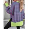 imageANRABESS Women Oversized Sweatshirts Thumbhole Long Sleeve Hoodies Shirts 2025 Fall Side Slit Pullover Top Teen Y2k OutfitsPink Green Striped