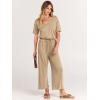 imageANRABESS Women Summer Casual Short Sleeve V Neck Elastic Waist Wide Leg Cropped Pants Jumpsuits Rompers with Pockets00khaki