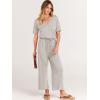 imageANRABESS Women Summer Casual Short Sleeve V Neck Elastic Waist Wide Leg Cropped Pants Jumpsuits Rompers with Pockets02light Gray