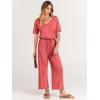imageANRABESS Women Summer Casual Short Sleeve V Neck Elastic Waist Wide Leg Cropped Pants Jumpsuits Rompers with Pockets02peach
