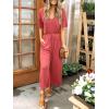 imageANRABESS Women Summer Casual Short Sleeve V Neck Elastic Waist Wide Leg Cropped Pants Jumpsuits Rompers with Pockets02peach