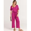 imageANRABESS Women Summer Casual Short Sleeve V Neck Elastic Waist Wide Leg Cropped Pants Jumpsuits Rompers with Pockets02rose