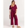imageANRABESS Women Summer Casual Short Sleeve V Neck Elastic Waist Wide Leg Cropped Pants Jumpsuits Rompers with Pockets02wine Red