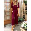 imageANRABESS Women Summer Casual Short Sleeve V Neck Elastic Waist Wide Leg Cropped Pants Jumpsuits Rompers with Pockets02wine Red