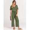 imageANRABESS Women Summer Casual Short Sleeve V Neck Elastic Waist Wide Leg Cropped Pants Jumpsuits Rompers with Pockets03green