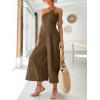 imageANRABESS Womens Summer Straps One Shoulder High Waist Dressy Casual Wide Leg Linen Jumpsuit Romper Beach Travel OutfitsBrown