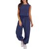 imageANRABESS Jumpsuits for Women Casual Summer Sleeveless 2025 Romper One Piece Outfit Active Workout Lounge Jumpsuits PocketsNavy Blue