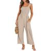 imageANRABESS Women Summer Casual Dressy Sleeveless Smocked Wide Leg Linen Jumpsuits Rompers 2025 Trendy Travel Outfit PocketApricot