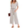 imageANRABESS Women Summer Casual Short Sleeve V Neck Elastic Waist Wide Leg Cropped Pants Jumpsuits Rompers with Pockets02light Gray