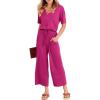 imageANRABESS Women Summer Casual Short Sleeve V Neck Elastic Waist Wide Leg Cropped Pants Jumpsuits Rompers with Pockets02rose