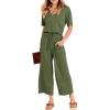 imageANRABESS Women Summer Casual Short Sleeve V Neck Elastic Waist Wide Leg Cropped Pants Jumpsuits Rompers with Pockets03green