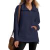 imageANRABESS Womens Quarter Zip Oversized Long Sleeve Ribbed Knit Tunic SweatshirtsNavy Blue