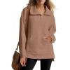 imageANRABESS Womens Quarter Zip Oversized Long Sleeve Ribbed Knit Tunic SweatshirtsNutmeg