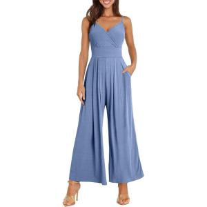 imageANRABESS Jumpsuits for Women 2025 Summer Dressy Spaghetti Strap Ribbed V Neck Wide Leg Overalls Flowy Romper Jumpers OutfitsDusty Blue