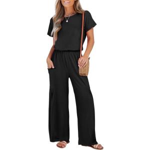imageANRABESS Jumpsuits for Women Short Sleeve Wide Leg Casual Summer One Piece Jumper Rompers 2025 Beach Vacation Travel OutfitsBlack