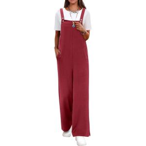 imageANRABESS Overalls for Women 2025 Summer Casual Loose One Piece Outfits Baggy Wide Leg Jumpers Lightweight Comfy RompersDeep Red