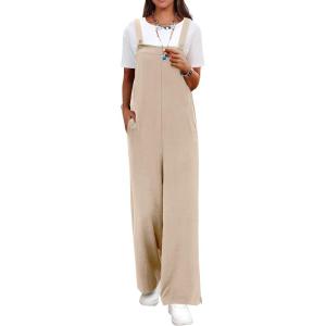 imageANRABESS Overalls for Women 2025 Summer Casual Loose One Piece Outfits Baggy Wide Leg Jumpers Lightweight Comfy RompersLight Khaki