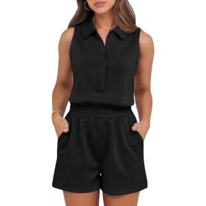 imageANRABESS Romper for Womens 2025 Summer Dressy Casual Sleeveless V Neck One Piece Short Jumpsuit Lounge Travel Outfits ClothesBlack
