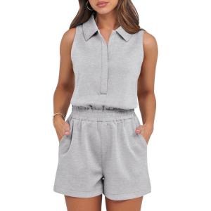 imageANRABESS Romper for Womens 2025 Summer Dressy Casual Sleeveless V Neck One Piece Short Jumpsuit Lounge Travel Outfits ClothesLight Grey