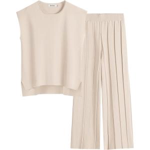 imageANRABESS Women 2 Piece Lounge Sets Summer Casual Knit Sweater Vest Pant Set Beach Vacation Airport Clothes 2025 Fall OutfitsApricot