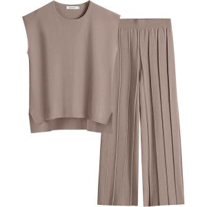 imageANRABESS Women 2 Piece Lounge Sets Summer Casual Knit Sweater Vest Pant Set Beach Vacation Airport Clothes 2025 Fall OutfitsBrown