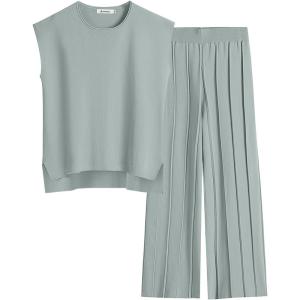 imageANRABESS Women 2 Piece Lounge Sets Summer Casual Knit Sweater Vest Pant Set Beach Vacation Airport Clothes 2025 Fall OutfitsGrey Green