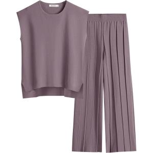 imageANRABESS Women 2 Piece Lounge Sets Summer Casual Knit Sweater Vest Pant Set Beach Vacation Airport Clothes 2025 Fall OutfitsPurple