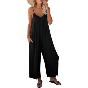 imageANRABESS Women Jumpsuits 2025 Casual Sleeveless Spaghetti Strap Boho Wide Leg Rompers Dressy Summer Outfits Vacation ClothesBlack