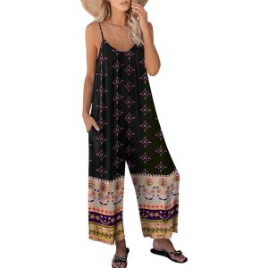 imageANRABESS Women Jumpsuits 2025 Casual Sleeveless Spaghetti Strap Boho Wide Leg Rompers Dressy Summer Outfits Vacation ClothesFloral Black