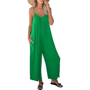 imageANRABESS Women Jumpsuits 2025 Casual Sleeveless Spaghetti Strap Boho Wide Leg Rompers Dressy Summer Outfits Vacation ClothesGrass