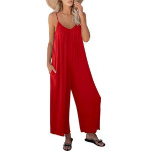 imageANRABESS Women Jumpsuits 2025 Casual Sleeveless Spaghetti Strap Boho Wide Leg Rompers Dressy Summer Outfits Vacation ClothesRed