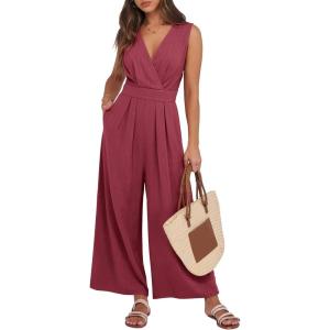 imageANRABESS Women Jumpsuits Sleeveless V Neck Elegant Dressy Casual Backless One Piece Pants Romper 2025 Summer OutfitsBurgundy